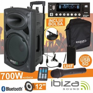 Ibiza Coluna Amplificada 12" 700W Black - PORT12UHF-BT