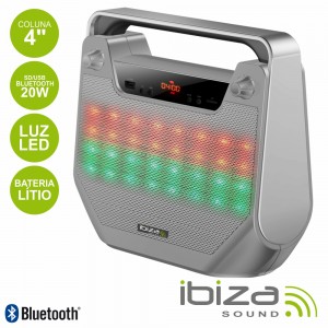 COLUNA BLUETOOTH PORTÁTIL 4" 20W USB/BT/BAT LED IBIZA