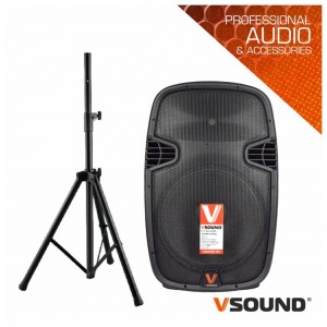 Coluna Amplificada 15" 700W UHF BAT C/ Suporte VSOUND