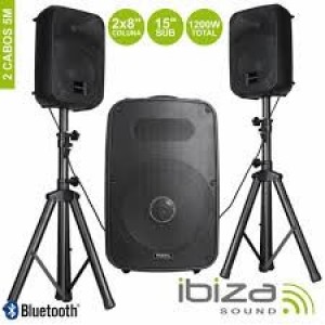 Conjunto Som Bi-Amplificado Usb/Sd/Mp3 1200w Ibiza CUBE158